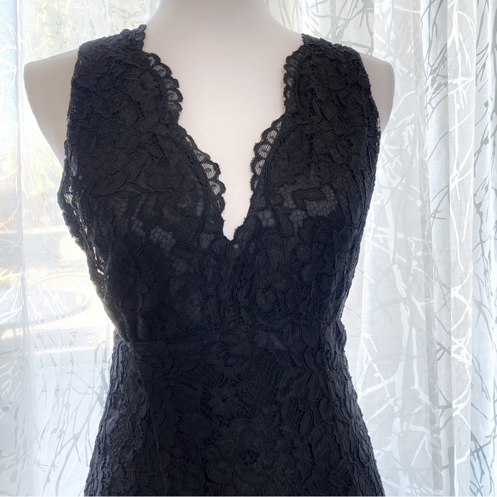 REFORMATION FRANCESCA BLACK LACE SLEEVELESS V-NECK SHEER BACK WRAP MAXI DRESS - Picture 4 of 11